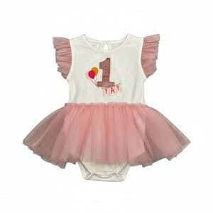 Mud Pie Pink and White "1 Yay" Tulle Tutu Dress
